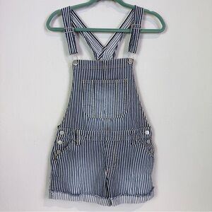 No Boundaries Blue White Striped Denim Short Overalls Junior’s M (7/9)